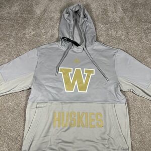 Adidas Washington Huskies Mens Medium Gray Gold NCAA Team Pullover Hoodie‎ NWT